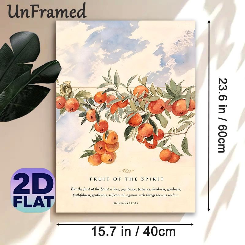 Fruit Of The Spirit Themed Painting Poster, Soft Watercolor Citrus Branches With Scripture Text Poster, Inspirational Religious Verse Decor For Home_maomaolike.com
