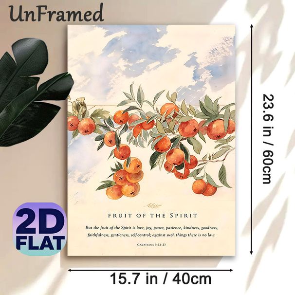 Fruit Of The Spirit Themed Painting Poster, Soft Watercolor Citrus Branches With Scripture Text Poster, Inspirational Religious Verse Decor For Home_maomaolike.com