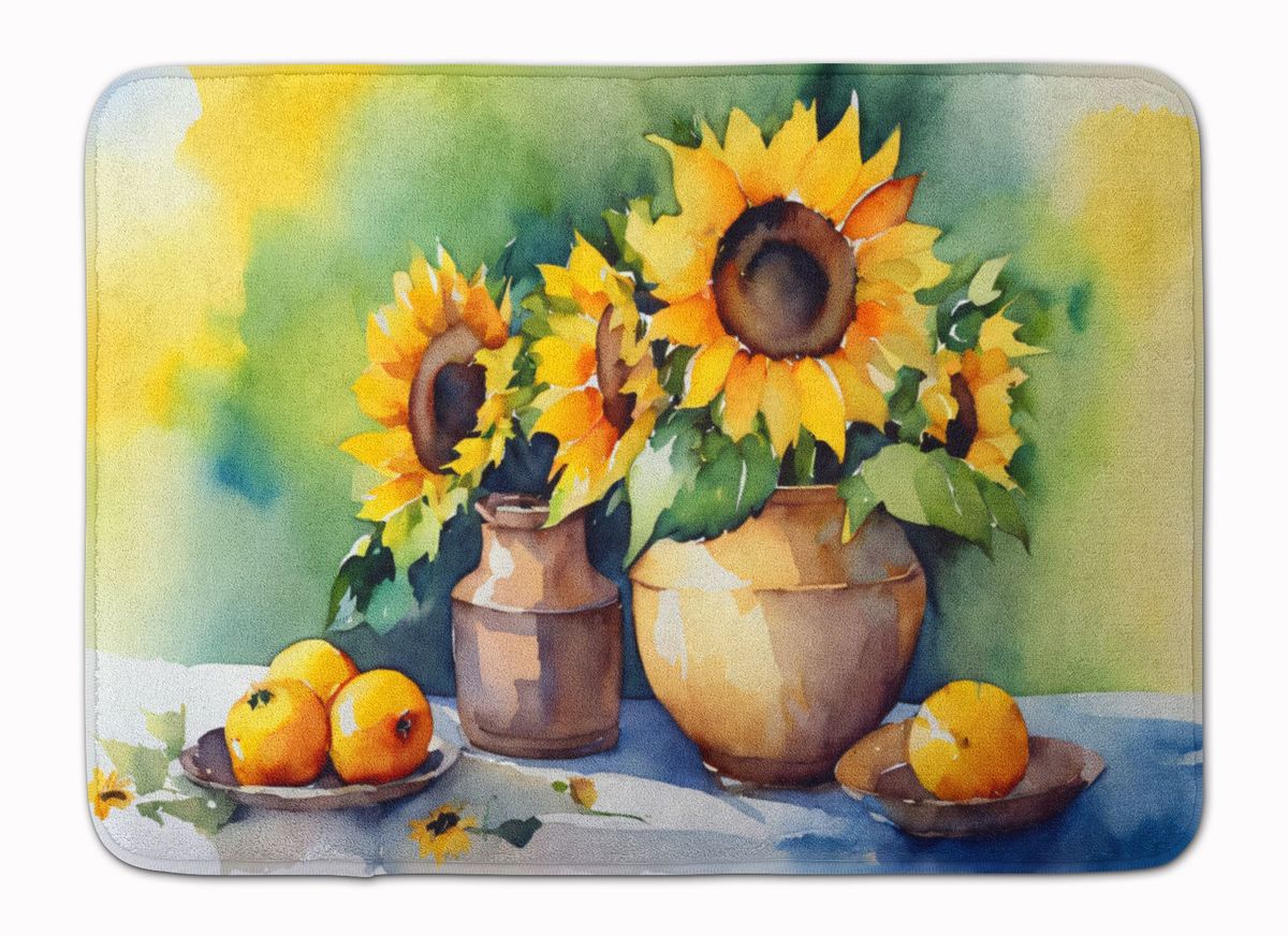 Sunflowers In Watercolor Memory Foam Kitchen Mat Machine Washable Anti-Fatigue Mat Cushion Comfort Bath Mat Or Kitchen Rug_maomaolike.com