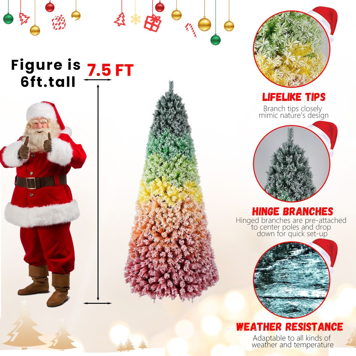 7.5ft PVC Rainbow Flocking Tree_maomaolike.com