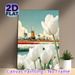 Dutch Windmill & Tulip Themed Painting Poster, Vibrant Stylized Pastoral Scene Poster, Serene Countryside View With Blooming Tulip Fields, Ideal For_maomaolike.com
