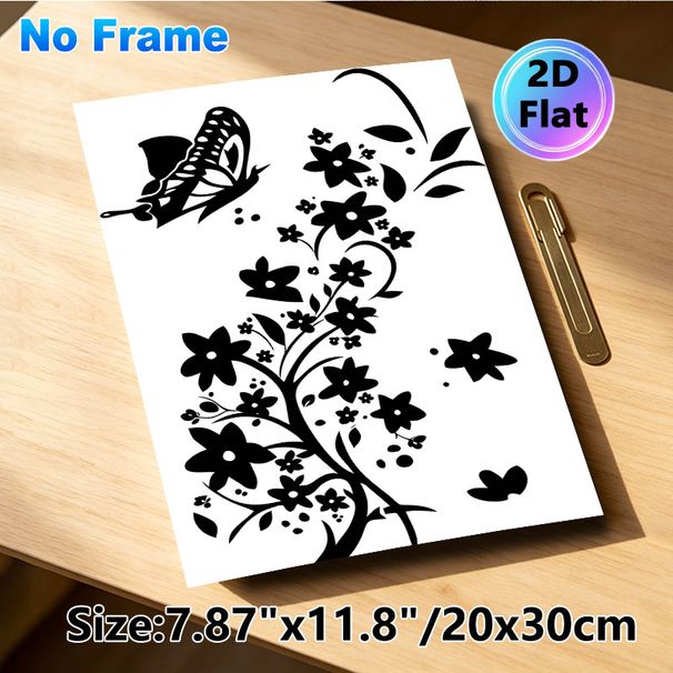 Floral & Butterfly Painting Poster, Minimalist Monochrome Silhouette Poster, Sleek Nature-inspired Decor Ideal For Living Room, Bedroom_maomaolike.com