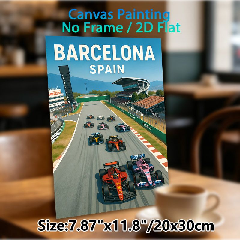 Barcelona F1 Racing Painting Poster, Vibrant Dynamic Race Track Scene Poster, Captures Thrilling Motorsport Action, Ideal For Game Room, Sports-themed_maomaolike.com