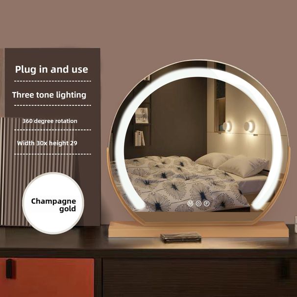 Semicircular LED With Three-Color Fill Light, Desktop Smart Touch Rechargeable Makeup Mirror, Dressing Mirror_maomaolike.com
