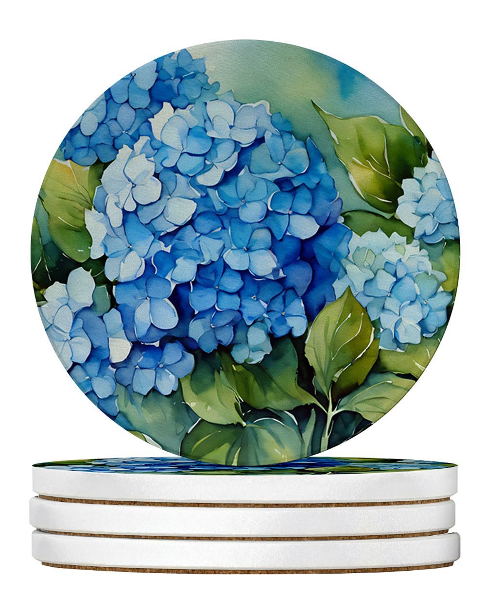 Hydrangeas In Watercolor Large Sandstone Coasters Pack Of 4 Absorbent Round Coasters Decor Gifts For Men Or Women, 4 In, Multicolor_maomaolike.com