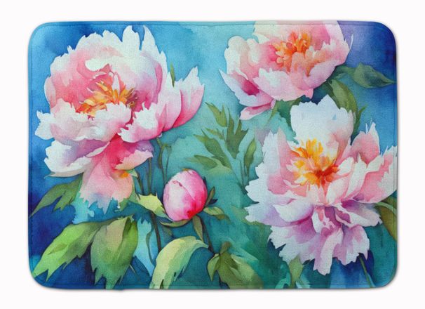 Peonies In Watercolor Memory Foam Kitchen Mat Machine Washable Anti-Fatigue Mat Cushion Comfort Bath Mat Or Kitchen Rug_maomaolike.com