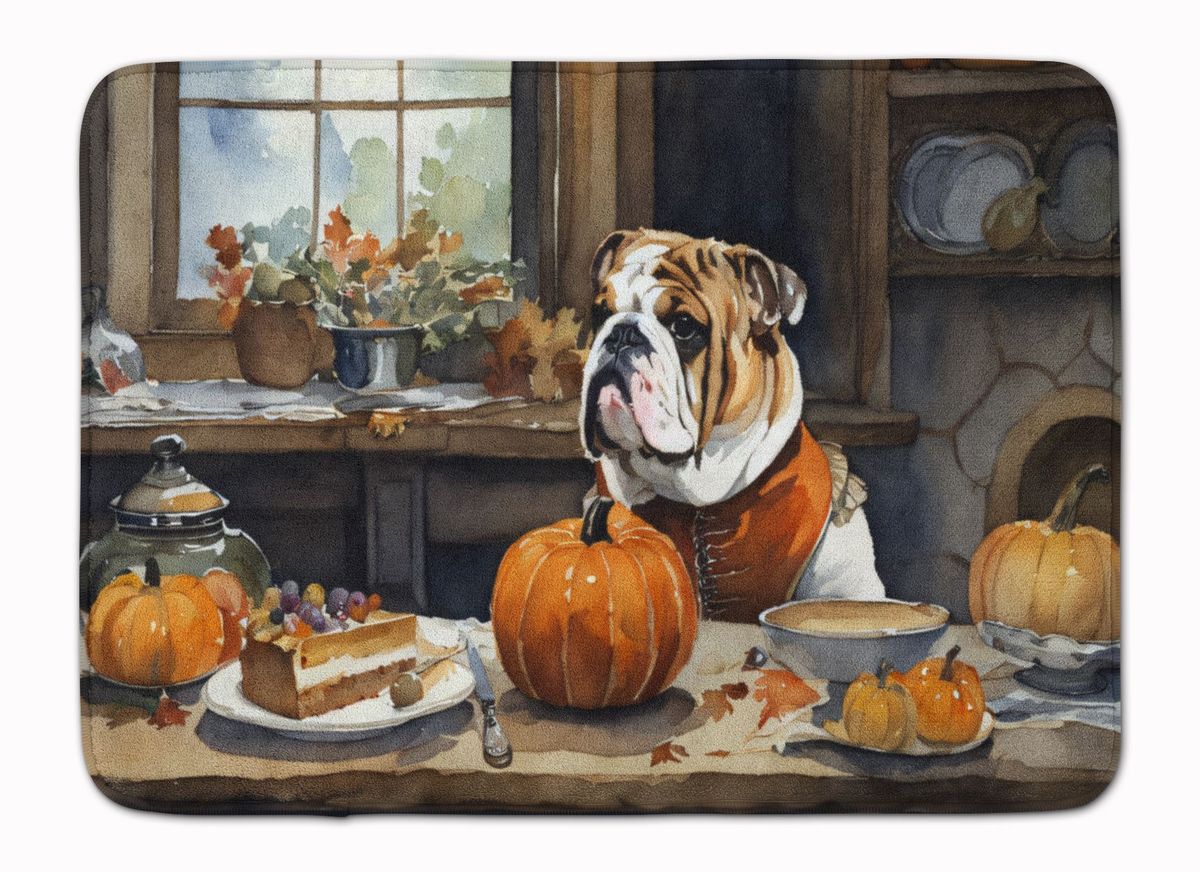 English Bulldog Fall Kitchen Pumpkins Memory Foam Kitchen Mat Machine Washable Anti-Fatigue Mat Cushion Comfort Bath Mat Or Kitchen Rug_maomaolike.com