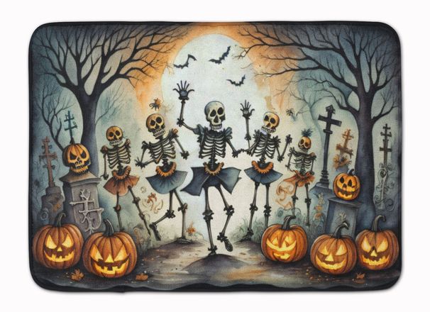 Dancing Skeletons Spooky Halloween Memory Foam Kitchen Mat Machine Washable Anti-Fatigue Mat Cushion Comfort Bath Mat Or Kitchen Rug_maomaolike.com