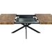 Retro Rectangular Stretch Dining Table, Antique Wood Top And Black Relief Plate, Black Fine Sand Cross Iron Foot Base Dining Table, With Storage Box_maomaolike.com