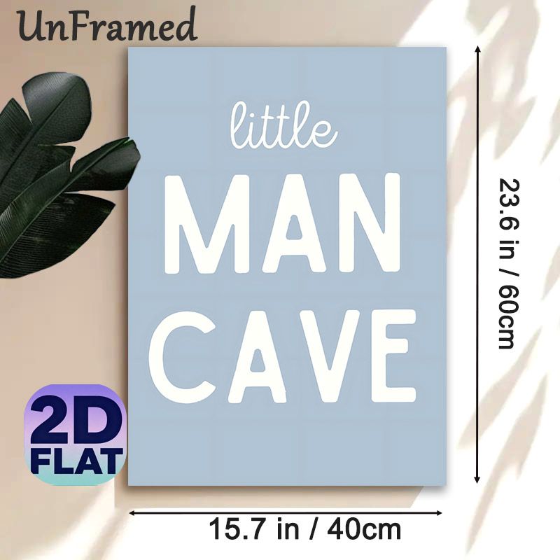 Little Man Cave Typographic Painting Poster, Soft Blue Minimalist Lettering Poster, Simple Warm Wall Decor For Bedroom, Lounge Space_maomaolike.com