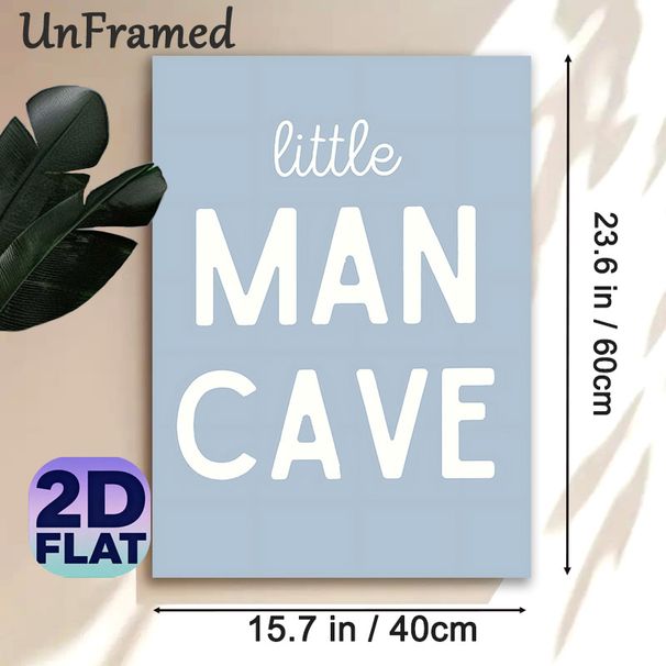 Little Man Cave Typographic Painting Poster, Soft Blue Minimalist Lettering Poster, Simple Warm Wall Decor For Bedroom, Lounge Space_maomaolike.com