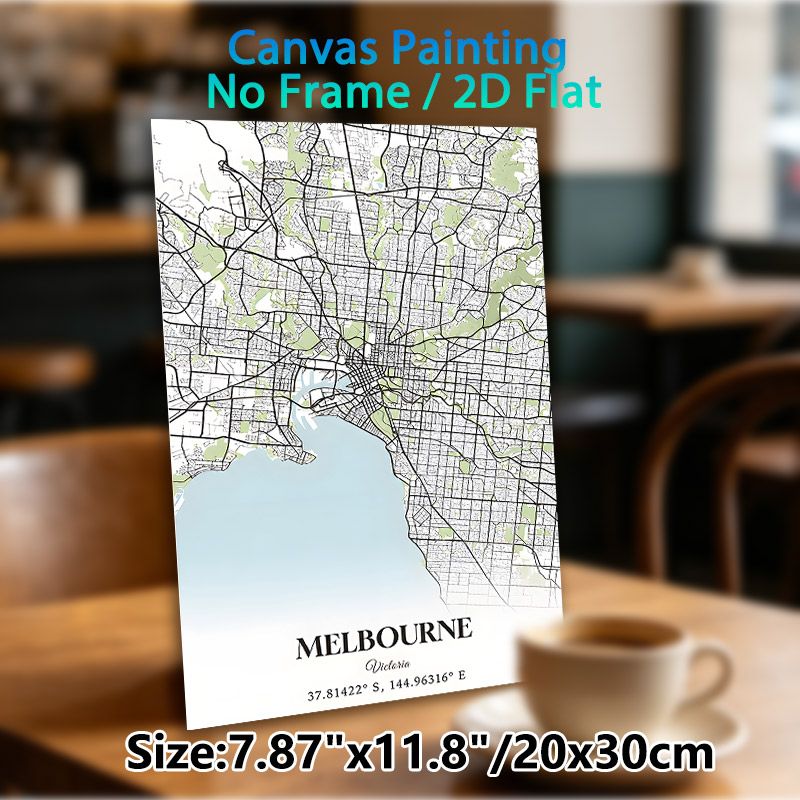 Melbourne City Map Painting Poster, Minimalist Line Art Urban Map Poster, Detailed Street & Geographic Layout Ideal For Home, Office Wall Decor_maomaolike.com