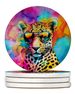 Hippie Animal Leopard Large Sandstone Coasters Pack Of 4 Absorbent Round Coasters Decor Gifts For Men Or Women, 4 In, Multicolor_maomaolike.com