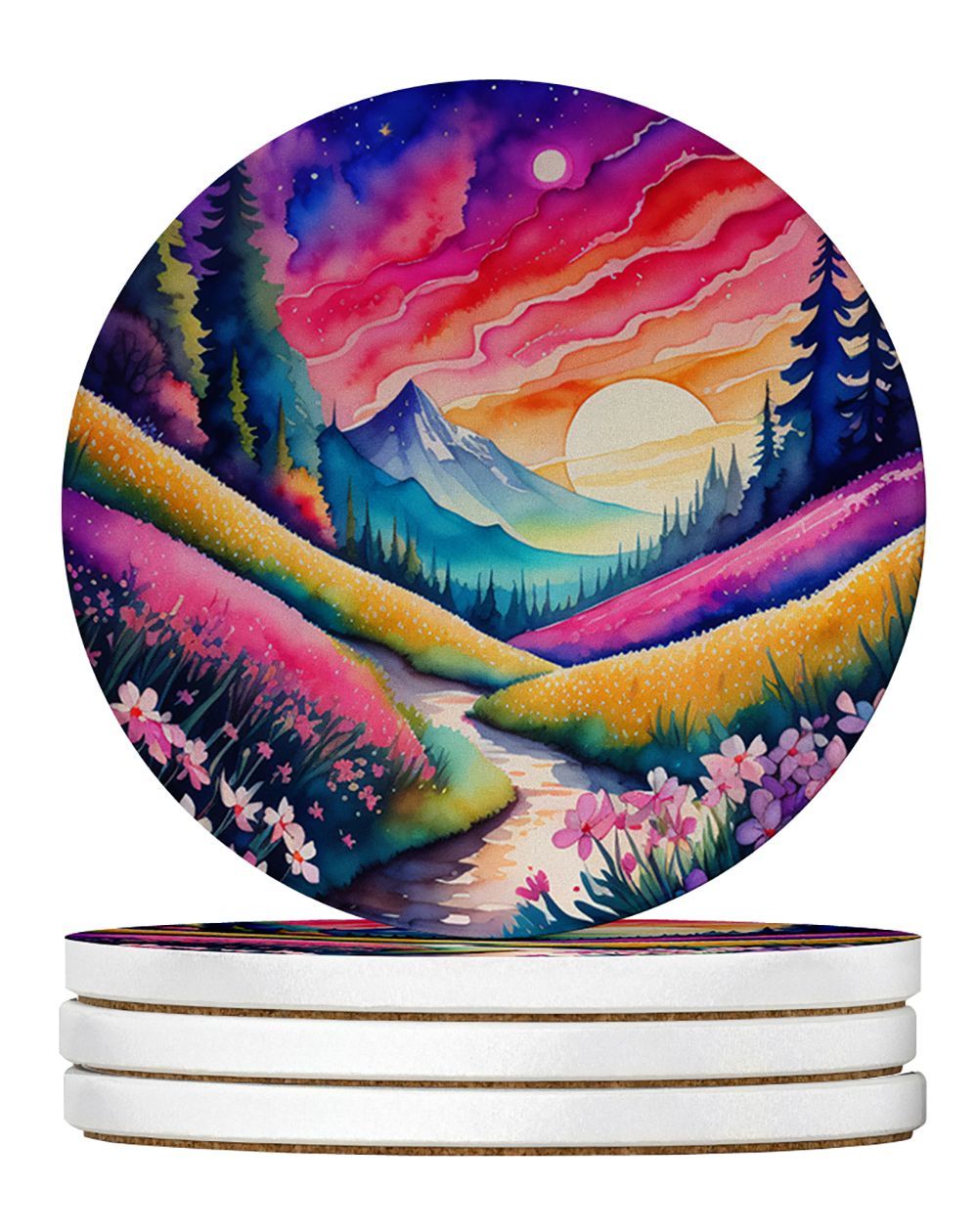 Colorful Phlox Large Sandstone Coasters Pack Of 4 Absorbent Round Coasters Decor Gifts For Men Or Women, 4 In, Multicolor_maomaolike.com