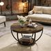 Wooden Coffee Table, 2-Tier Round Central Cocktail Table With Shelvesg_maomaolike.com