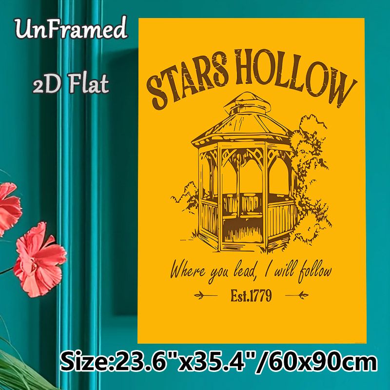 Stars Hollow Gazebo Painting Poster, Vintage Retro Style Gazebo & Quote Poster, Warm Nostalgic Wall Decor Ideal For Living Room, Bedroom_maomaolike.com