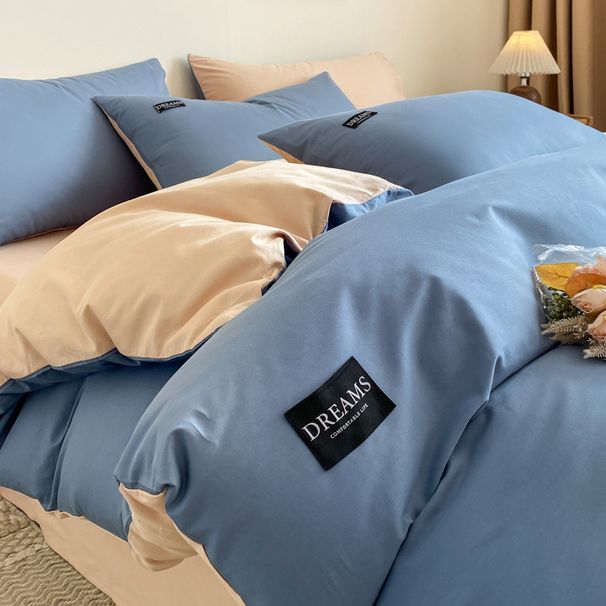 13372 Solid Color Double-Piece Four-Piece 100% Cotton Duvet Cover Sheet Bed Skirt College Dormitory Set Wholesale_maomaolike.com