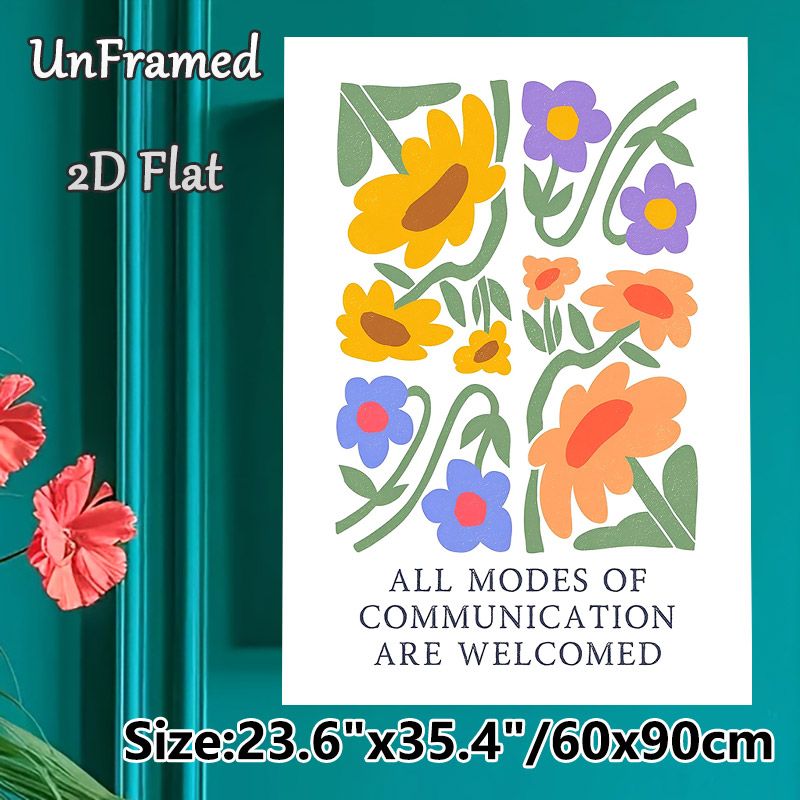 Floral Themed Painting Poster, Retro Textured Colorful Assorted Flowers Poster, Inclusive Welcoming Message Ideal For Home, Living Room, Office_maomaolike.com