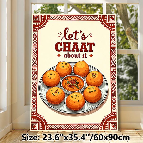 Indian Chaat Themed Painting Poster, Vibrant Retro Ethnic Style Illustrated Poster, Playful Typography With Detailed Chaat Platter, Adds Warm Culinary_maomaolike.com