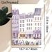 European Town Bookstore Scene Painting Poster, Soft Watercolor Pastel Purple Street Buildings & Florals Poster, Warm Tranquil Decor Ideal For Living_maomaolike.com