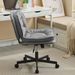 Armless Adjustable Swivel Office Chair With Wheels, PU Leather Cross-Legged Task Chair For Home, Office, Small Spaces_maomaolike.com