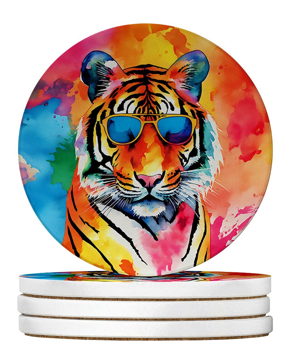 Hippie Animal Bengal Tiger Large Sandstone Coasters Pack Of 4 Absorbent Round Coasters Decor Gifts For Men Or Women, 4 In, Multicolor_maomaolike.com
