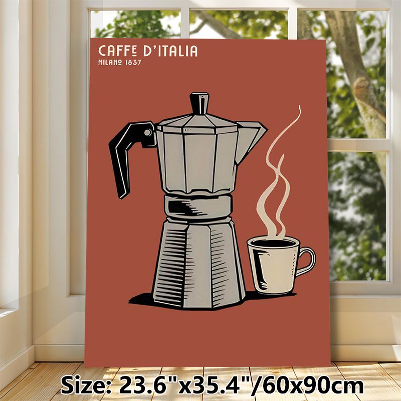Italian Coffee Themed Painting Poster, Vintage Retro Moka Pot & Steaming Coffee Cup Poster, Cozy Coffee-inspired Decor Suitable For Kitchen, Coffee_maomaolike.com