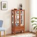 Lighted Glass Cabinet Glass Wine Cabinet Curio Display Cabinet With Adjustable Glass Shelves 2 Doors And 1 Drawer Cabinet Bulb Included Cherry_maomaolike.com