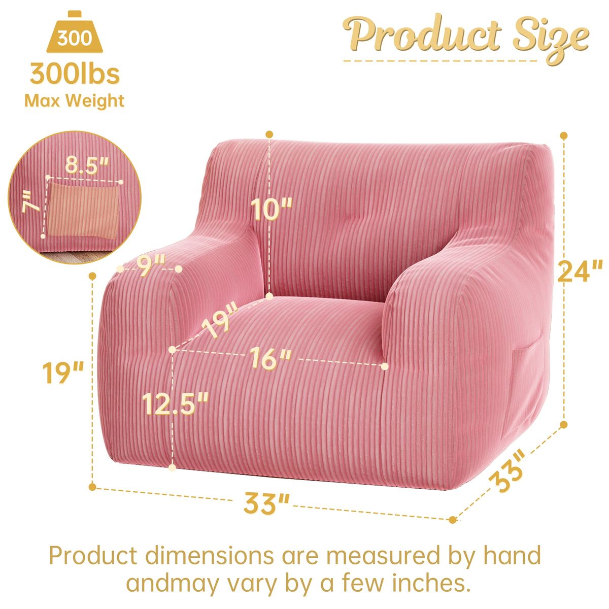Bean Bag Chairs For Adults And Kids - Bean Bag Sofa With Tufted Soft Stuffed Filling For Living Room,Bedroom Accent Sofa Chair With Pocket_maomaolike.com
