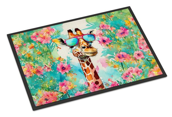 Hippie Animal Giraffe Doormat Front Door Mat Indoor Outdoor Rugs For Entryway, Non Slip Washable Low Pile, 24H X 36W_maomaolike.com
