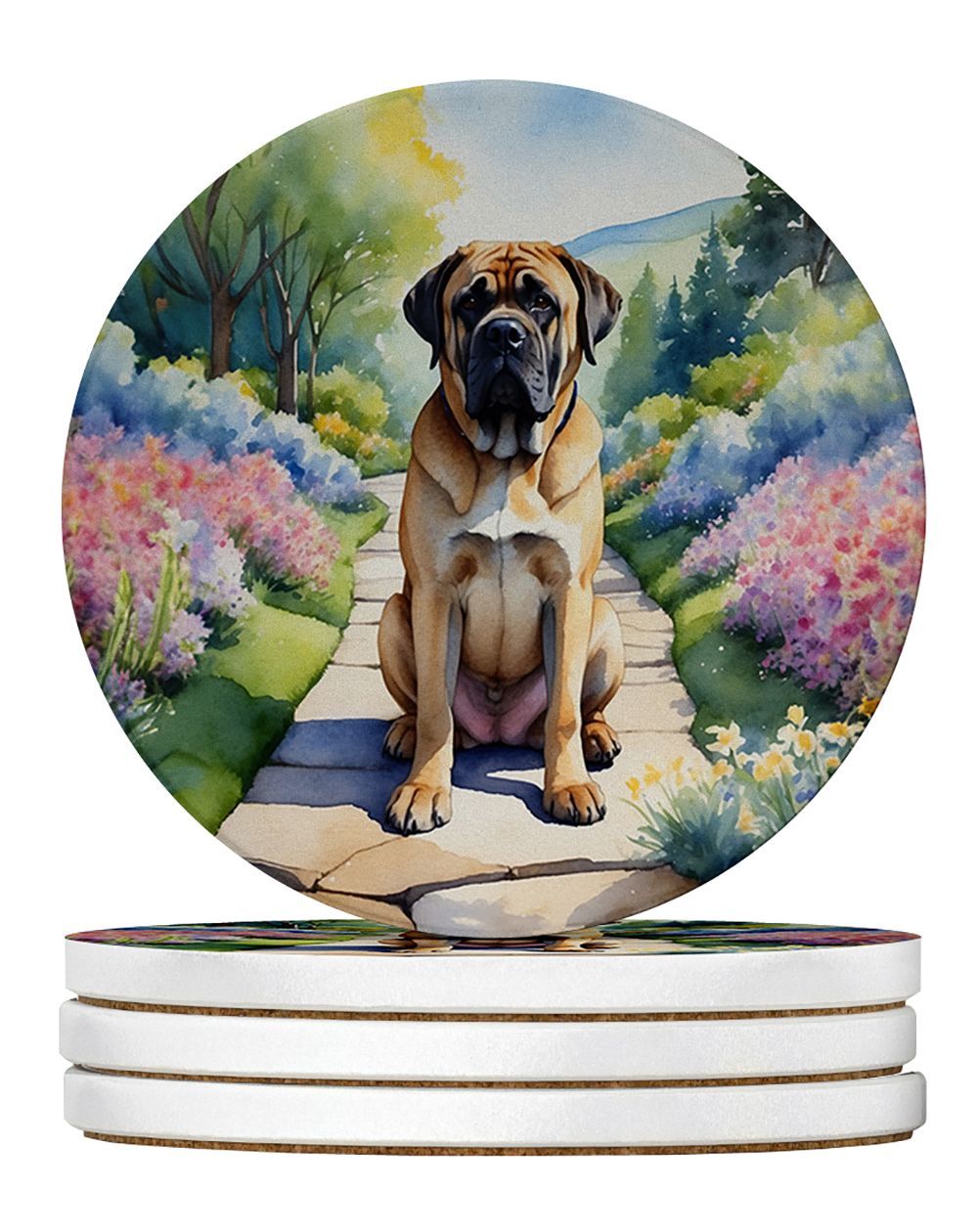 Mastiff Spring Path Large Sandstone Coasters Pack Of 4 Absorbent Round Coasters Decor Gifts For Men Or Women, 4 In, Multicolor_maomaolike.com