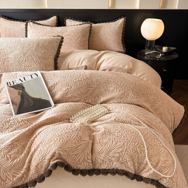 Class A Carved Milk Velvet Rabbit Fur Ball Four-Piece Set Light Luxury Style Three-Dimensional Coloring Burnout Cow_maomaolike.com