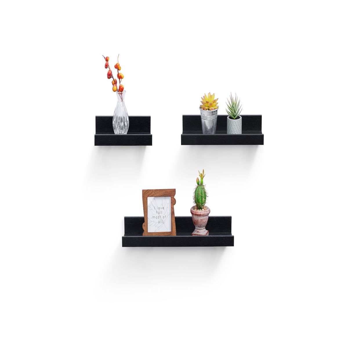 Floating Shelves 18.11" Wall Mounted Wood Shelves For Bathroom, Bedroom, Living Room, Kitchen, Hanging Shelf For Books/Storage/Decor With Invisible Brackets, Black_maomaolike.com