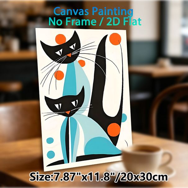 Abstract Cats Painting Poster, Stylized Mid-Century Modern Poster, Vibrant Color-blocked Twin Cat Artwork, Ideal For Living Room, Bedroom Wall Decor_maomaolike.com