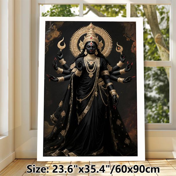 Goddess Kali Painting Poster, Dark-toned Ornate Hindu Deity Poster, Exquisite Detailed Traditional Design, Ideal For Home Shrine And Spiritual_maomaolike.com