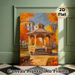 Autumn Gazebo Painting Poster, Vibrant Impressionist-style Poster Featuring Warm-toned Fall Gazebo With Golden Foliage And Houses, Adds Cozy Seasonal_maomaolike.com