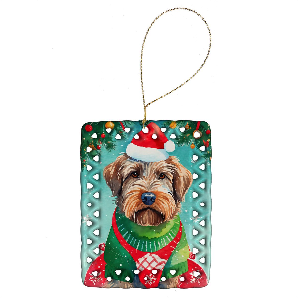 Wirehaired Pointing Griffon Christmas Porcelain Ornament Christmas Tree Hanging Decorations For Home Christmas Holiday, Rectangle, Gift, Multicolor_maomaolike.com
