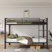 Metal Bunk Bed Twin Over Twin, Low Profile Bunk Bed Frame WithBuilt-in Ladder, High Guardrail And Metal Slats, Space-Saving Twin Size Bed Frame For Kids Teens, No Box Spring Required, Black_maomaolike.com