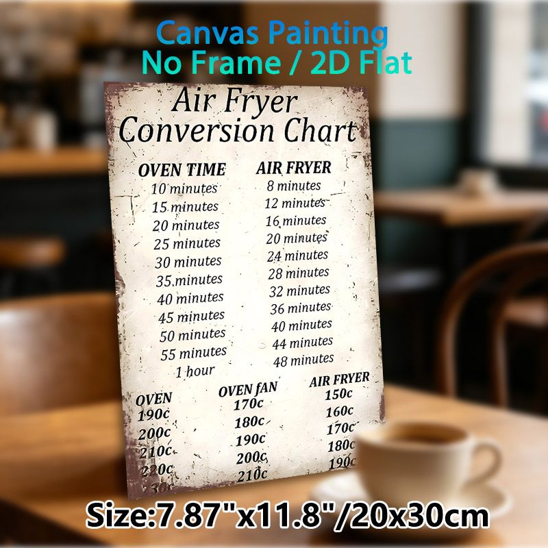 Air Fryer Conversion Chart Painting Poster, Vintage Distressed-style Functional Guide Poster, Clear Time & Temperature Conversion Reference For_maomaolike.com