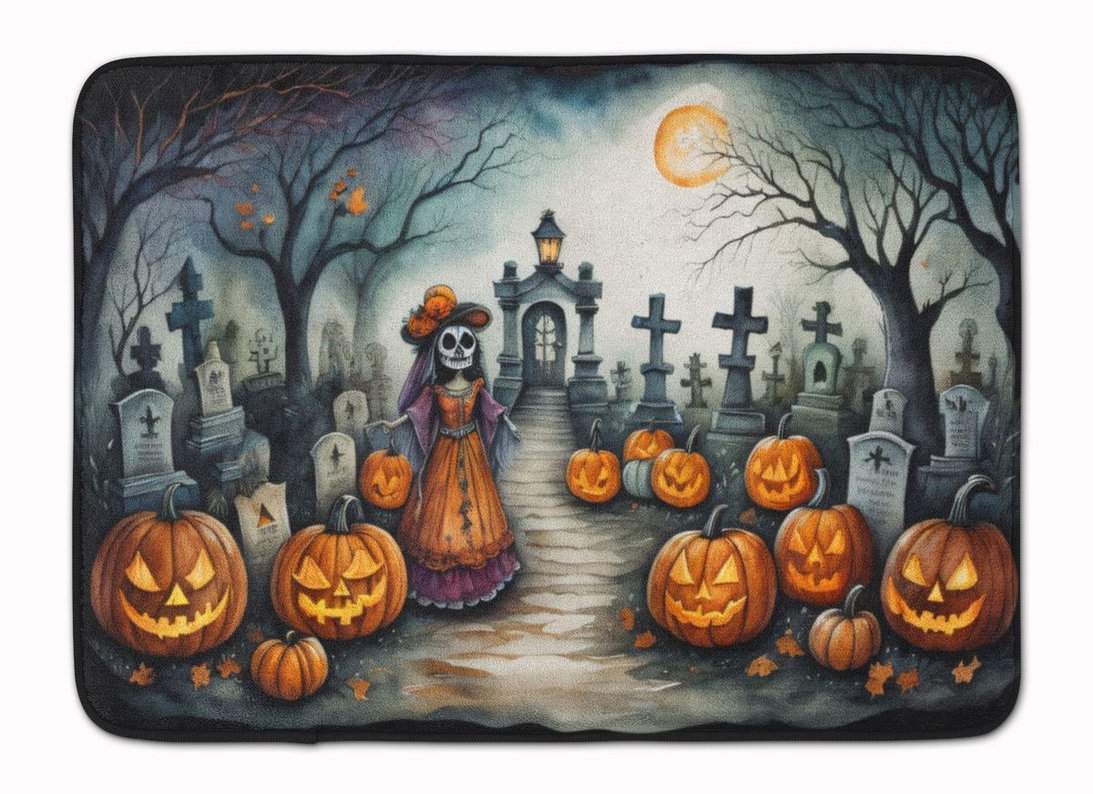 La Catrina Skeleton Spooky Halloween Memory Foam Kitchen Mat Machine Washable Anti-Fatigue Mat Cushion Comfort Bath Mat Or Kitchen Rug_maomaolike.com