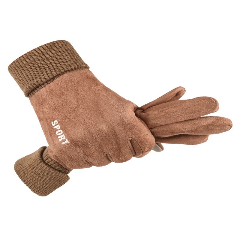 Men's autumn and winter suede gloves thick warm touch screen outdoor cycling driving delivery non slip full finger gloves_maomaolike.com
