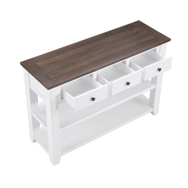 Retro Design Console Table With Two Open Shelves, Pine Solid Wood Frame And Legs For Living Room_maomaolike.com