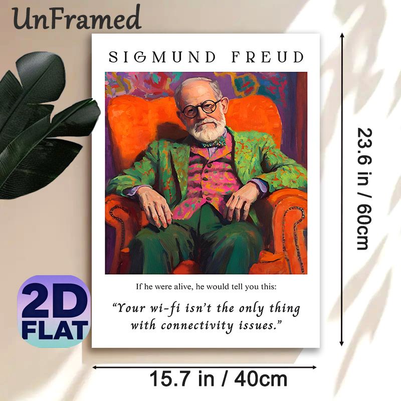 Sigmund Freud Humorous Quote Painting Poster, Vibrant Colorful Portrait Poster, Witty Connectivity-themed Decor, Suitable For Home Office, Therapy_maomaolike.com