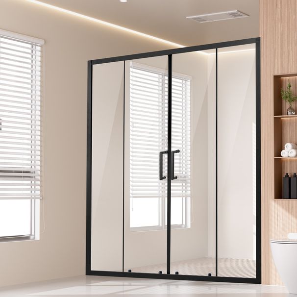 Semi-frameless Shower Door, 57.8-59 W X 70 H In, Double Sliding Glass Door With 1/4 In(6mm) Clear Tempered Glass, Waterproof Shatterproof Stainproof With Stainless Steel Hardware, Matte Black_maomaolike.com