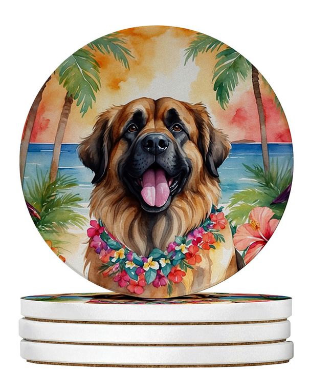 Leonberger Luau Large Sandstone Coasters Pack Of 4 Absorbent Round Coasters Decor Gifts For Men Or Women, 4 In, Multicolor_maomaolike.com