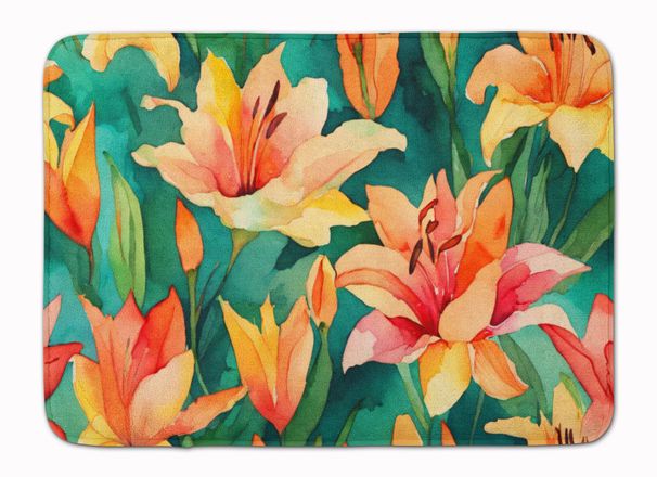 Lilies In Watercolor Memory Foam Kitchen Mat Machine Washable Anti-Fatigue Mat Cushion Comfort Bath Mat Or Kitchen Rug_maomaolike.com