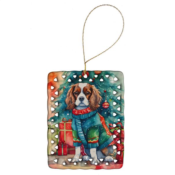 Cavalier Spaniel Christmas Porcelain Ornament Christmas Tree Hanging Decorations For Home Christmas Holiday, Rectangle, Gift, Multicolor_maomaolike.com