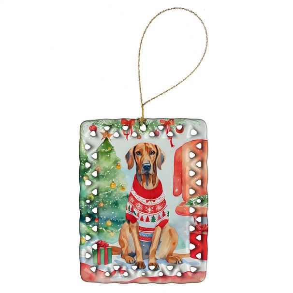 Redbone Coonhound Christmas Porcelain Ornament Christmas Tree Hanging Decorations For Home Christmas Holiday, Rectangle, Gift, Multicolor_maomaolike.com