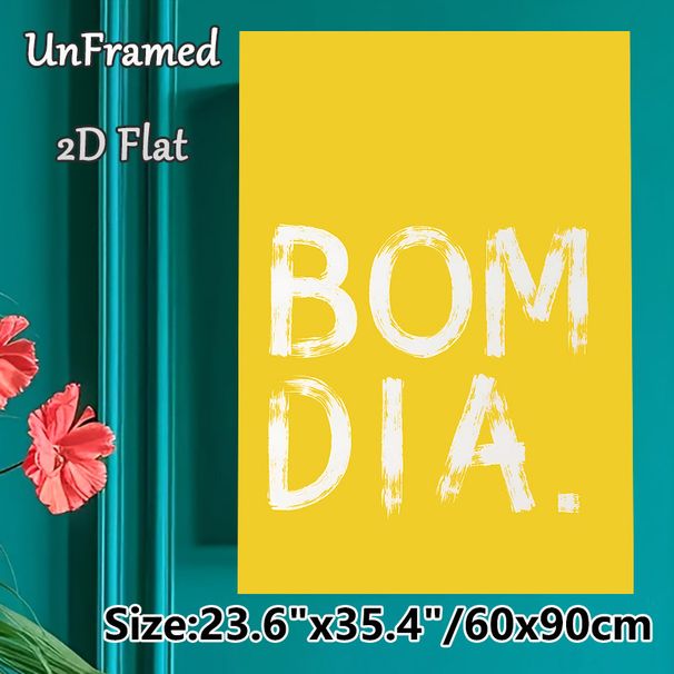 Bom Dia Typography Painting Poster, Vibrant Yellow Brushstroke Style Poster, Warm Positive Message Wall Decor Ideal For Living Room, Kitchen_maomaolike.com