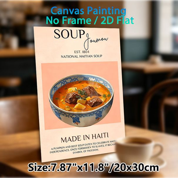 Haitian Soup Joumou Painting Poster, Warm-toned Vintage Illustrative Poster, Cultural Symbolic Pumpkin Beef Soup Art, Ideal For Kitchen And Dining_maomaolike.com